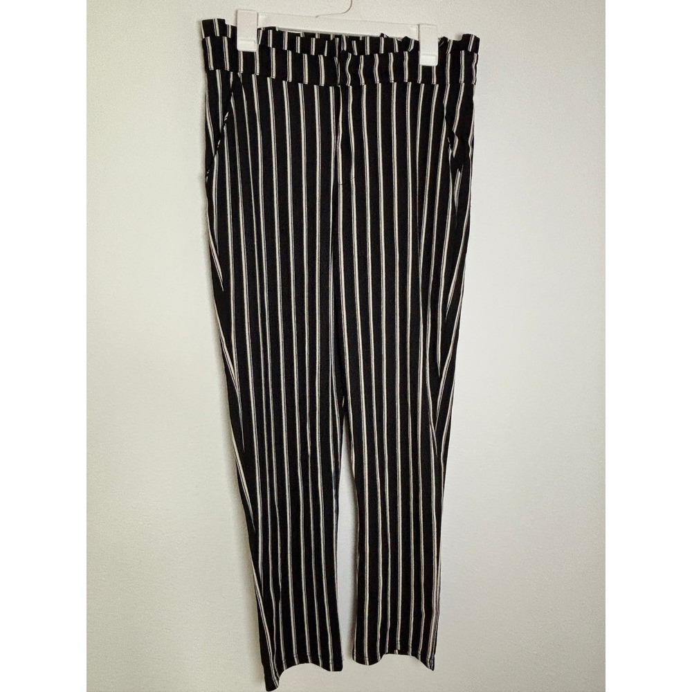 Ana & Kate Womens Black White Striped Elastic Waist Tapered Pants Size Large